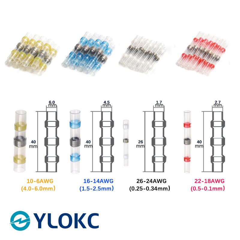 50PCS Solder Seal Wire Connectors –Heat Shrink Butt Connectors Electrical Insulated Automotive Marine Waterproof Wire Terminals