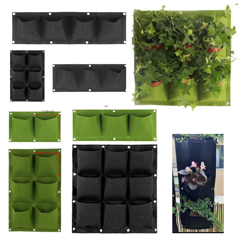 Bolsas de cultivo de jardín Vertical, macetas colgantes de pared para plantas, color verde y negro, suministros de jardinería, T1, 2/4/9 bolsillos
