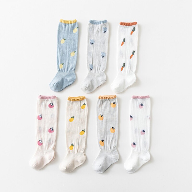 Cartoon Fruit Print Baby Socks Summer Thin Mesh Breathable Baby Girls Knee High Socks Infant Toddler Long Tube Baby Sock Sokken