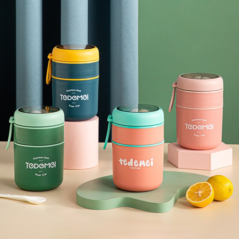710Ml Rvs Lunchbox Drinkbeker Met Lepel Voedsel Thermische Jar Geïsoleerde Soep Thermos Containers Thermische Lunchbox