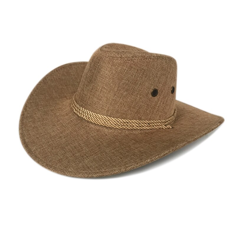 Yy linned western-cowboy herre sommer solskærm hatte kvinder bjergbestiger jazz cap sombreros mujer verano paja vaquero  nz002: Khaki linned cowboy