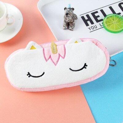 Licorne trousse scolaire Peluche trousse crayon Mignonne fourniture scolaire Colorée trousse kawaii scolaire Gros yeux pencil case: D