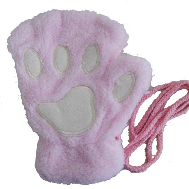 Gants de dessin animé chat fille, mitaine épaisse peluche ours patte demi-doigt G22