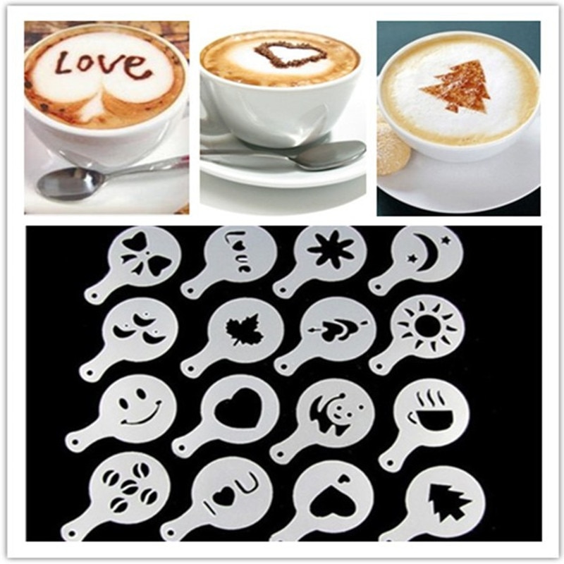 16 stk mælkekage kaffe stencil skabelon strøg blomster pude duster spray køkken gadgets redskaber køkken tilbehør