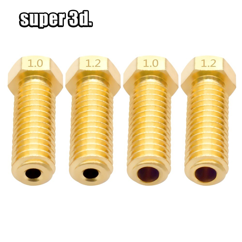 Boquilla de volcán de metal y latón, 2 uds., 0,4/0,6/0,8/1,0/1,2mm para impresoras 3D, piezas de boquilla extrusora alargadas de volcán hotend M6 de 1,75mm