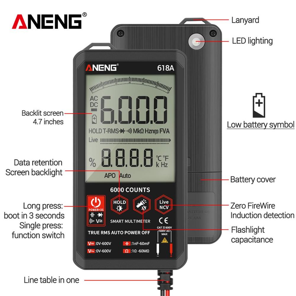 618C Digital Multimeter Smart Touch Screen DC Analog Bar True RMS Tester 6000counts Transistor Capacitor NCV Testers Meter