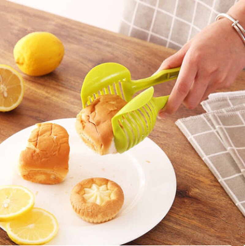1 Pc Plastic Groene Handleiding Snijmachines Tomaat Slicer Fruit Cutter Tomaat Citroen Cutter Assistent Koken Holder Keuken Tool