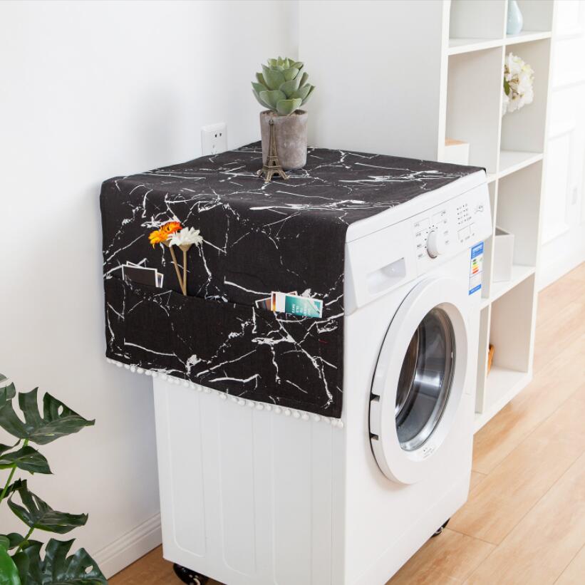 Vaskemaskine dække hjem køkken mikrobølgeovn dækker bomuld linned køleskab arrangør støvbelægning klud  zc060: Sort / 70 x 170cm