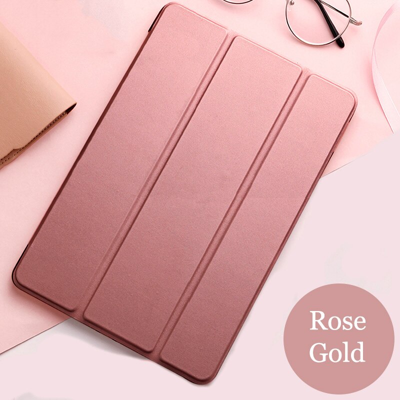Tablet case voor Apple ipad 10.2 "PU Lederen Smart Sleep wake funda Trifold Stand Solid cover voor ipad 7 A2197 a2200 A2198: Rose gold