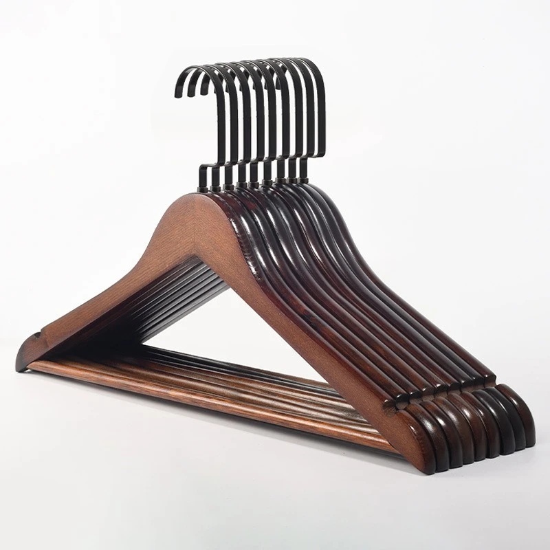 10 Stück Premium-Kleiderbügel aus Holz, langlebig, schwere Kleidungsaufbewahrung, rutschfester Kleiderbügel – Schulterkerbe 360 ° Drehbare Haken: Black