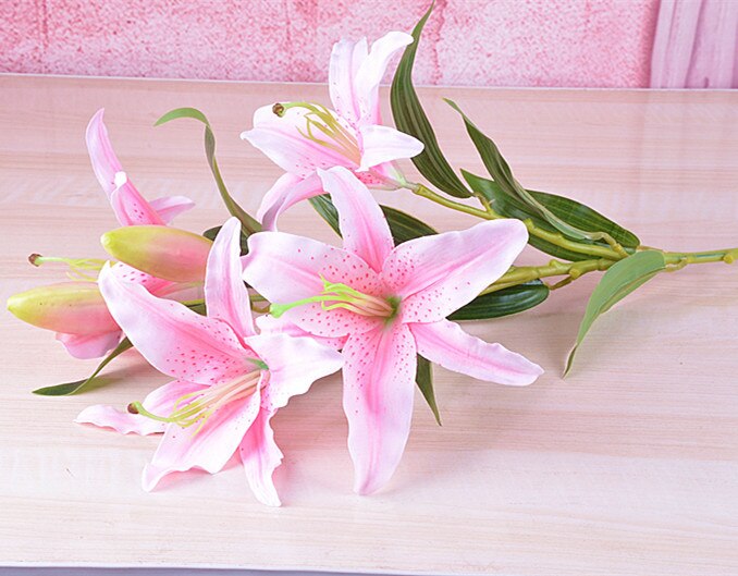 Cheap 5pcs/lot Hotel Bedroom Decor White/Pink 70cm 6 Heads Silk Cloth Lily Wedding Party Decoration Artificial Flower Branch: light pink