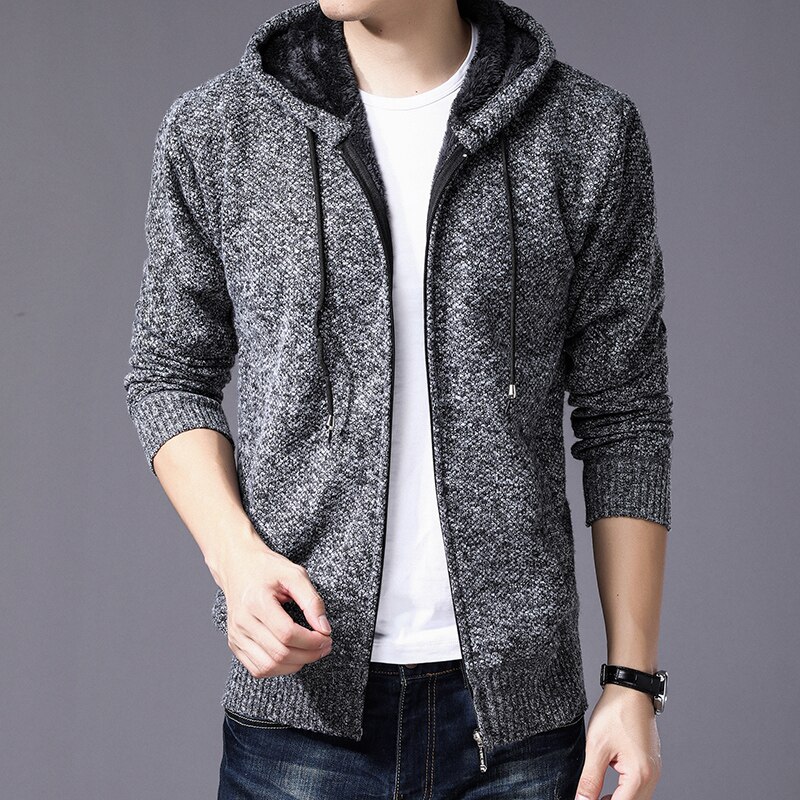 Herfst heren dikke warme gebreide trui effen lange mouw coltrui truien rits wol fleece winterjas comfortabele kleding: Donkergrijs / Xxl