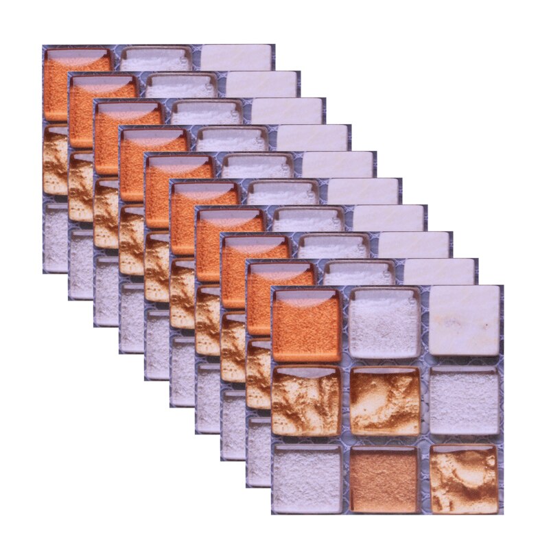 Autocollants muraux en mosaïque, 10 pièces, 10x10cm, autocollant pour peler et coller, rétro-adhésif, pour bricolage, cuisine, salle de bain, décoration murale de la maison: B16