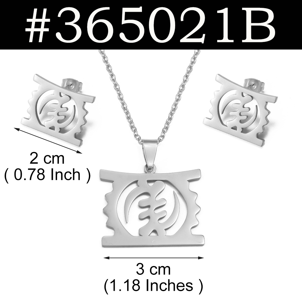 Anniyo African Cultural Symbol Gye Stool Ethnic Pendant Necklaces Earrings for Women Girls Jewelry Congo Ghana Nigeria #365021: 45cm / Imitation Rhodium Plated