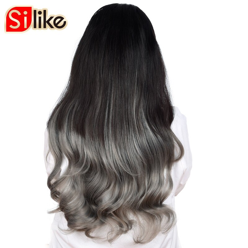 220g U Part Clips In Hair Upgrade Clip Hair Extension Synthetic Natural Wavy Hair Half Wig Blue Pink Grey