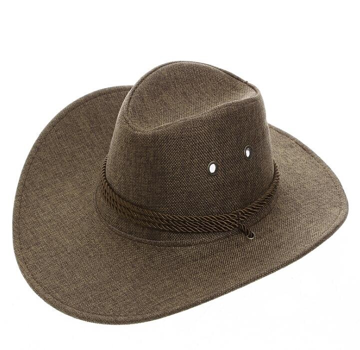 Chapeau de Cowboy occidental pour hommes, chapeau d'été, pare-soleil, casquette de pêche, Protection solaire, Anti-ultraviolet, respirant, escalade en plein air, H7268: Marron