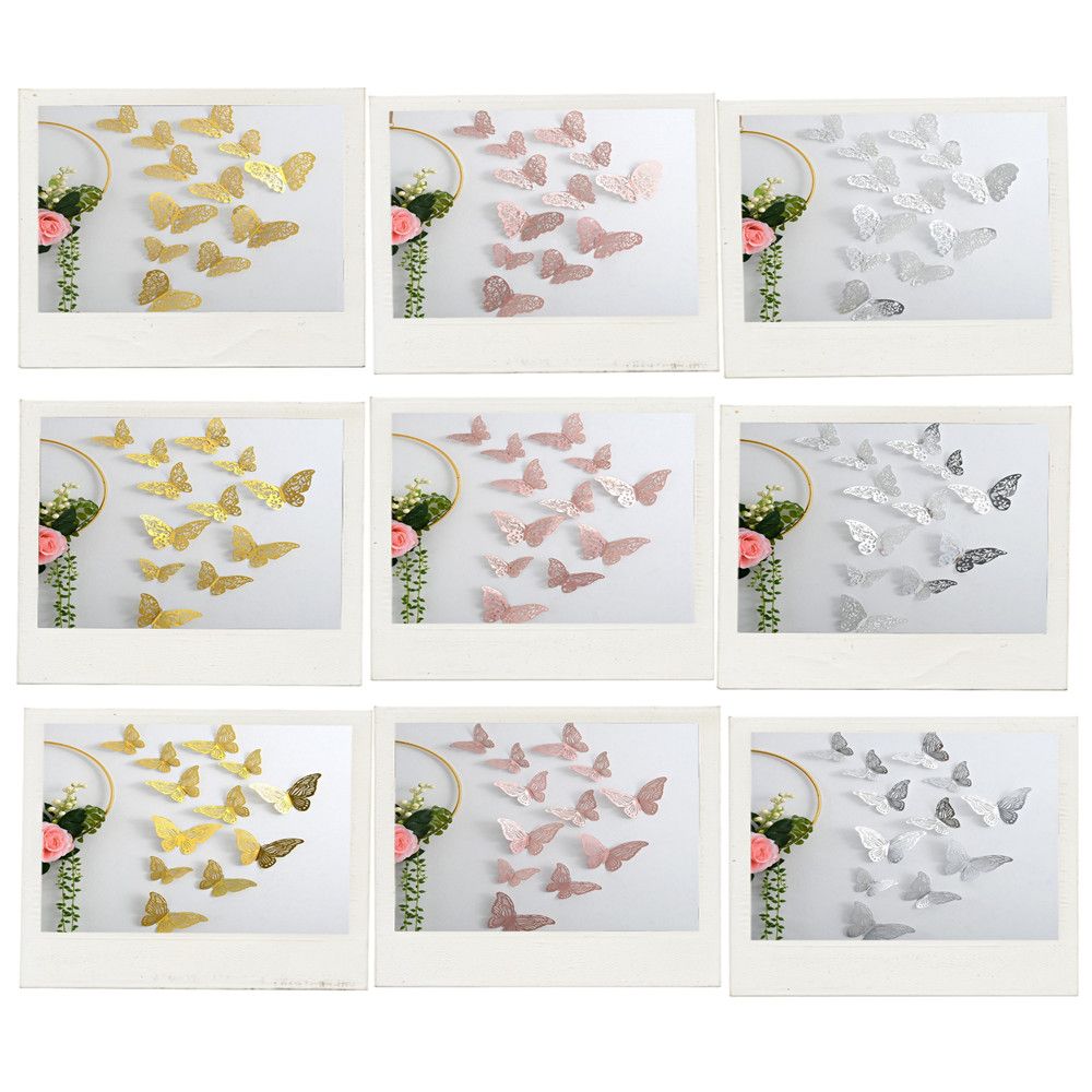 12 Stks/set 3d Holle Vlinder Muurstickers Diy Vlinders Kunst Wanddecoratie Bruiloft Festival Behang Huisdecoratie