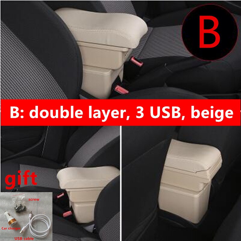 Voor hyundai  i10 armsteun box centrale opbergruimte opbergbox armsteun box met bekerhouder asbak usb-interface 2006: B-stijl beige