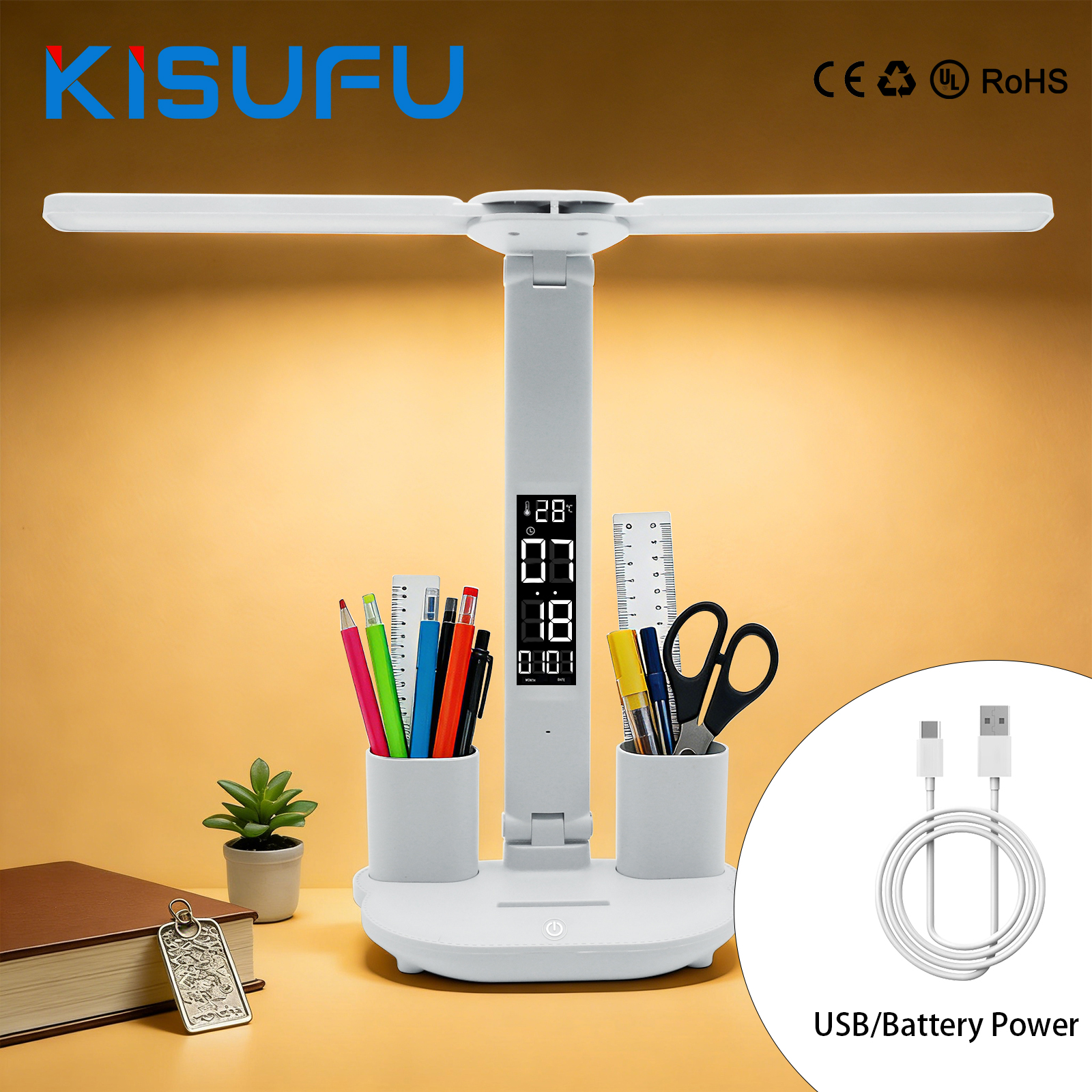 Aanraakbare dimbare LED bureaulamp USB opvouwbaar met oogbescherming CCT leeslamp met wekker nachtlampje kamer huisdecoratie