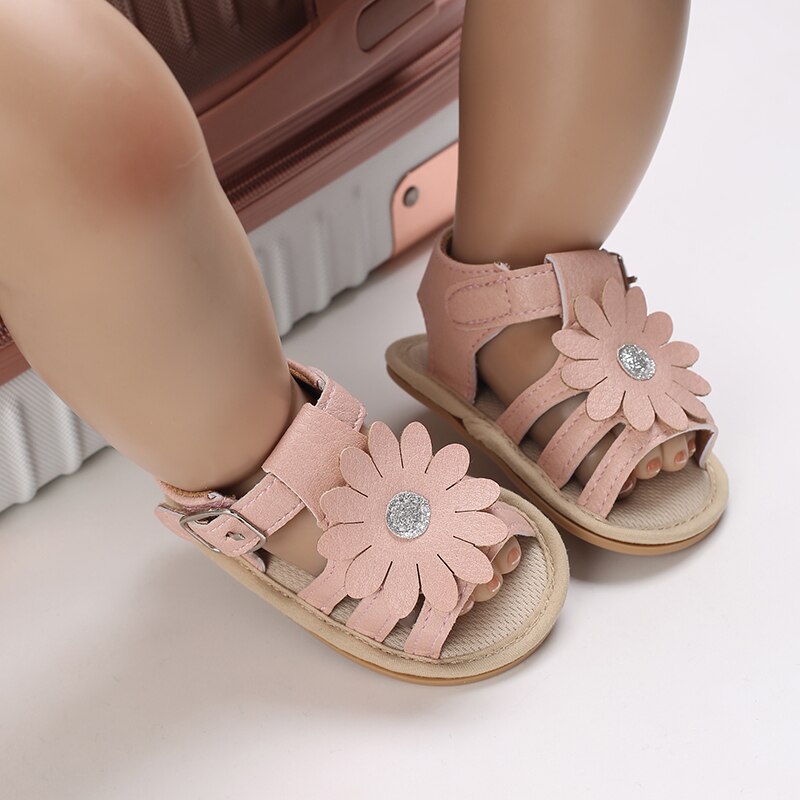 Emmababy 2022 Baby Girl Shoes Floral Cutout Leather Soft Sandals Walking Birthday Infants First Walker