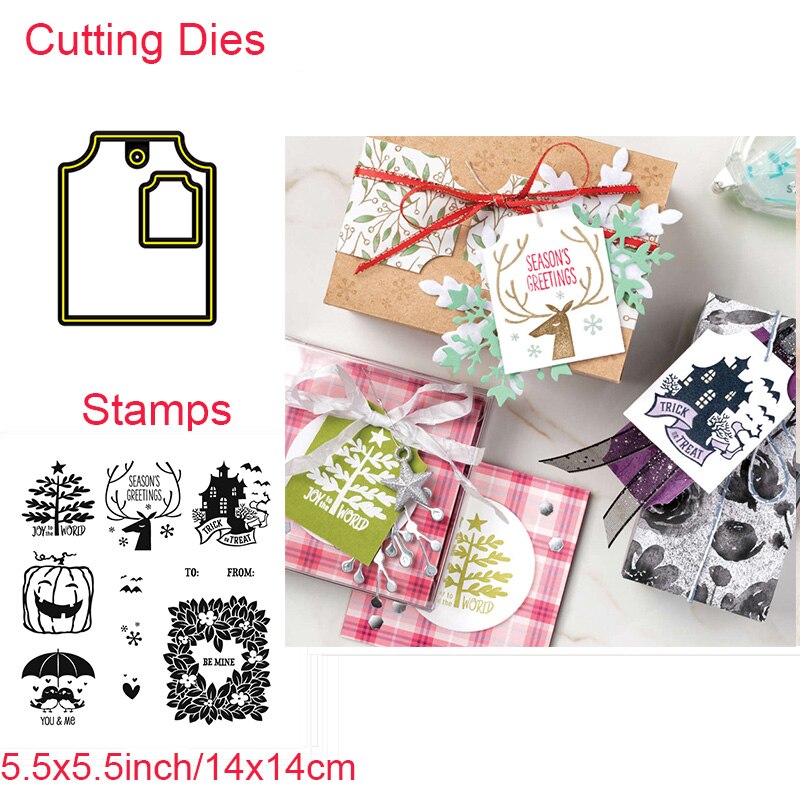 Kerstscènes met vrolijke halloween-heksen, zwarte katten, kabouters, transparante stempels voor doe-het-zelf scrapbooking, knutselen, kaarten maken: 14