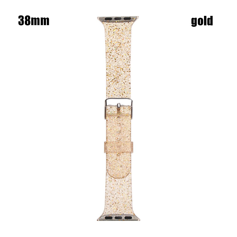 Adjustable Silicone Transparent Glitter Waterproof Band For Apple Watch 38mm 40mm Strap for Apple Watch i-Watch Series 1/2/3/4: 7 / 38(40)mm