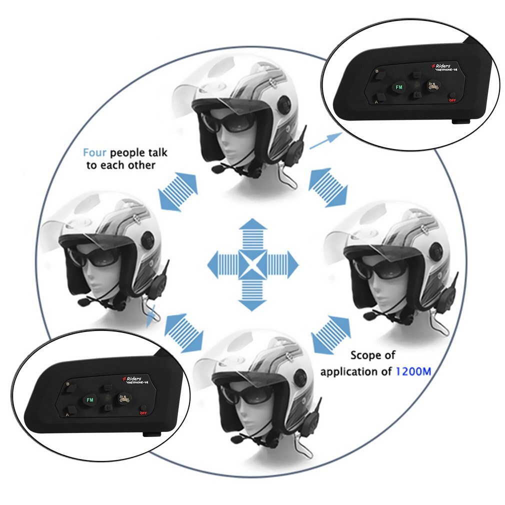 Talkie-walkie BT pour casque de moto, intercom pour 4 motocyclistes, pour le ski, , V4-1200M