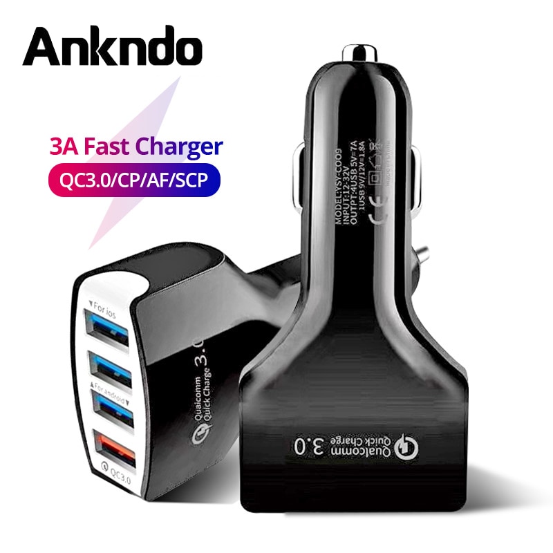 4 Poorten Usb Car Charger Qc 3.0 Snelle Oplader Mobiele Telefoon Opladen Adapter Voor Iphone Samsung Xiaomi Smartphone Charger Adapter