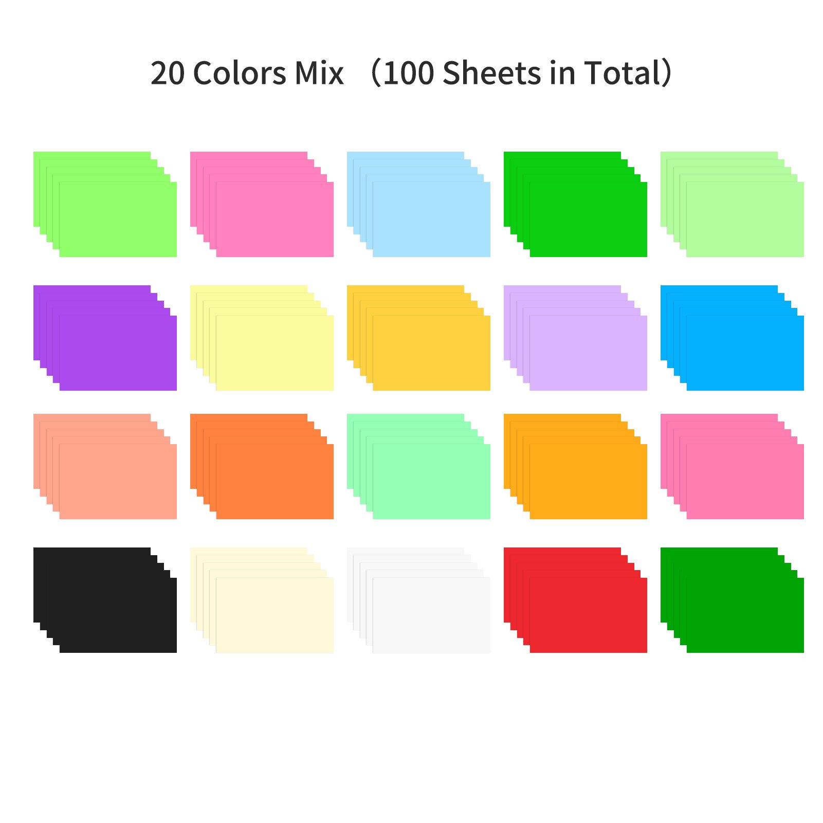100 Sheets A4 Color Copy Paper 210x297mm/8.3x11.7in Printer Paper 70GSM for Copy Printing Writing Crafts & Art: 20 Colors Mix