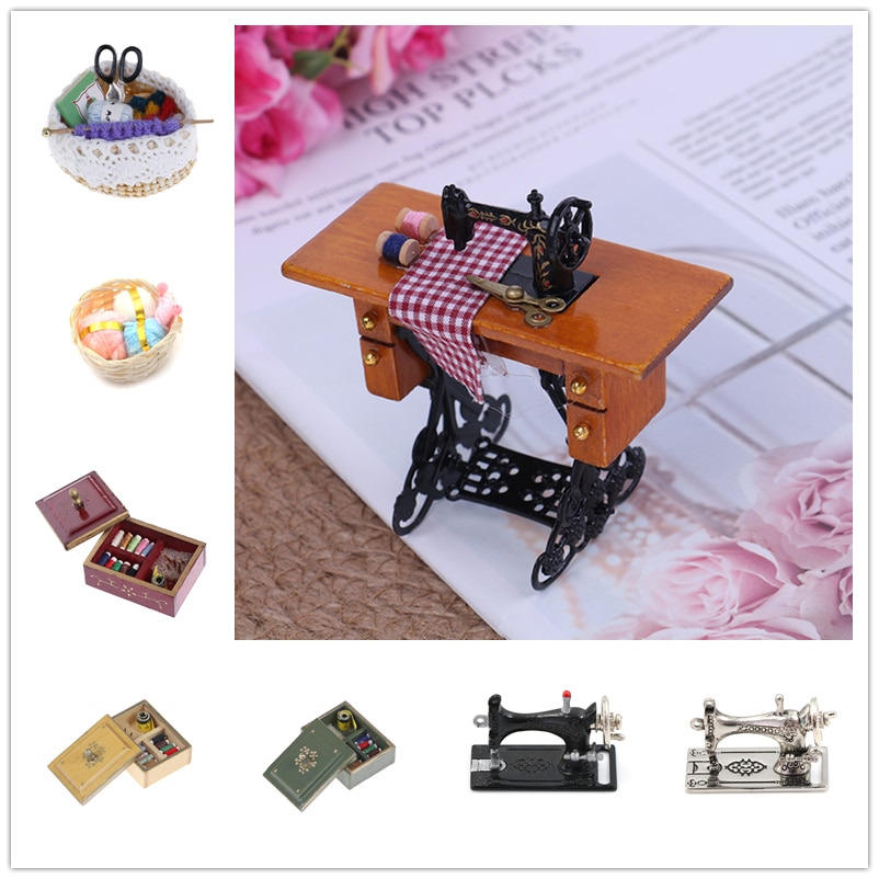 1:12 Mini Sewing Machine Simulation Home Furniture for Girl Doll House Decoration Dollhouse Miniature Accessories