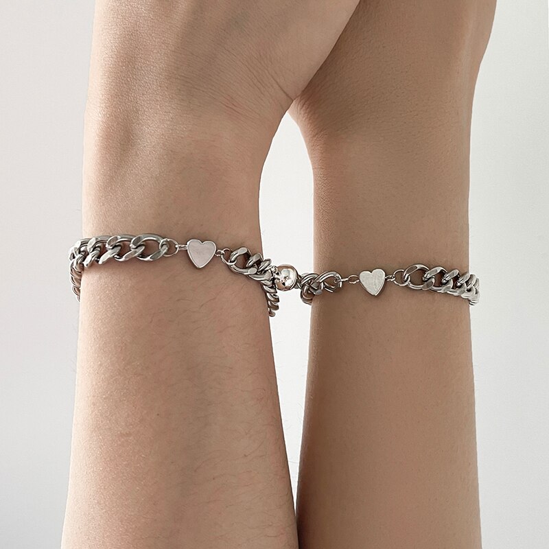 2Stck Herz Magnet Paar Armbänder Für Männer Frauen Liebhaber Edelstahl Kette Armbinde Hand Reize Schmuck Valentinstag: Stil 02