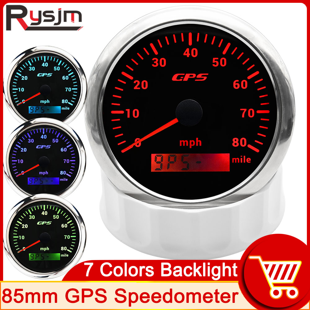 HD 85mm GPS Speedometer 30 60 80 120 160 200 MPH Waterproof Speed Gauge for Mairne Yacht Boat Car Truck 7 Colors Backlight 9-32V