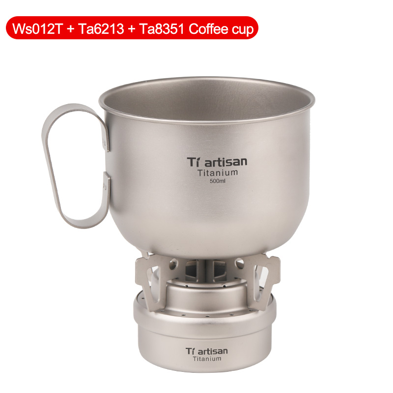 Tiartisan – Mini réchaud à alcool liquide, ultraléger, Portable, en titane, avec support, pour Camping et randonnée en plein air: set1 with cup
