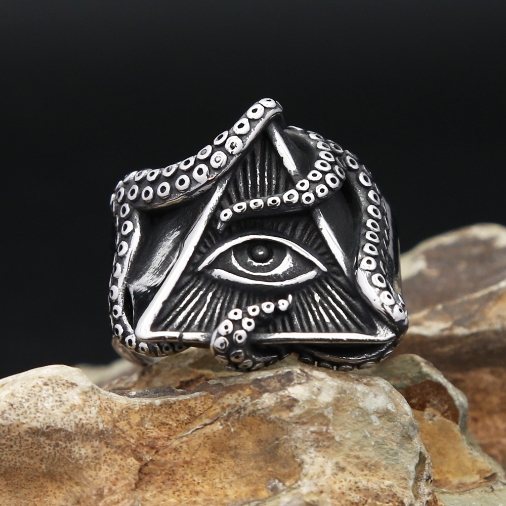 Vintage Domineering Masonic Octopus Eye Rings For Men Women 316L Stainless Steel Punk Biker Jewelry