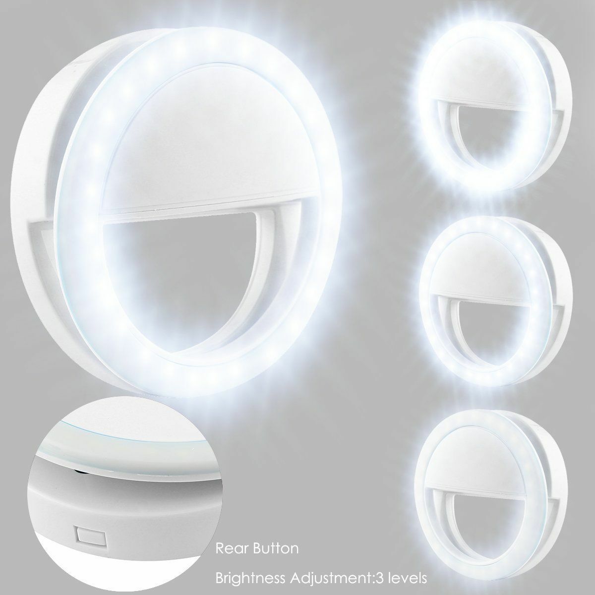 3 Modes Led Selfie Ring Licht Mobiele Telefoon Clip Lens Lamp Verlichting Make-Up Verlichting Voor Telefoons Camera Clip-op Night Lights: white