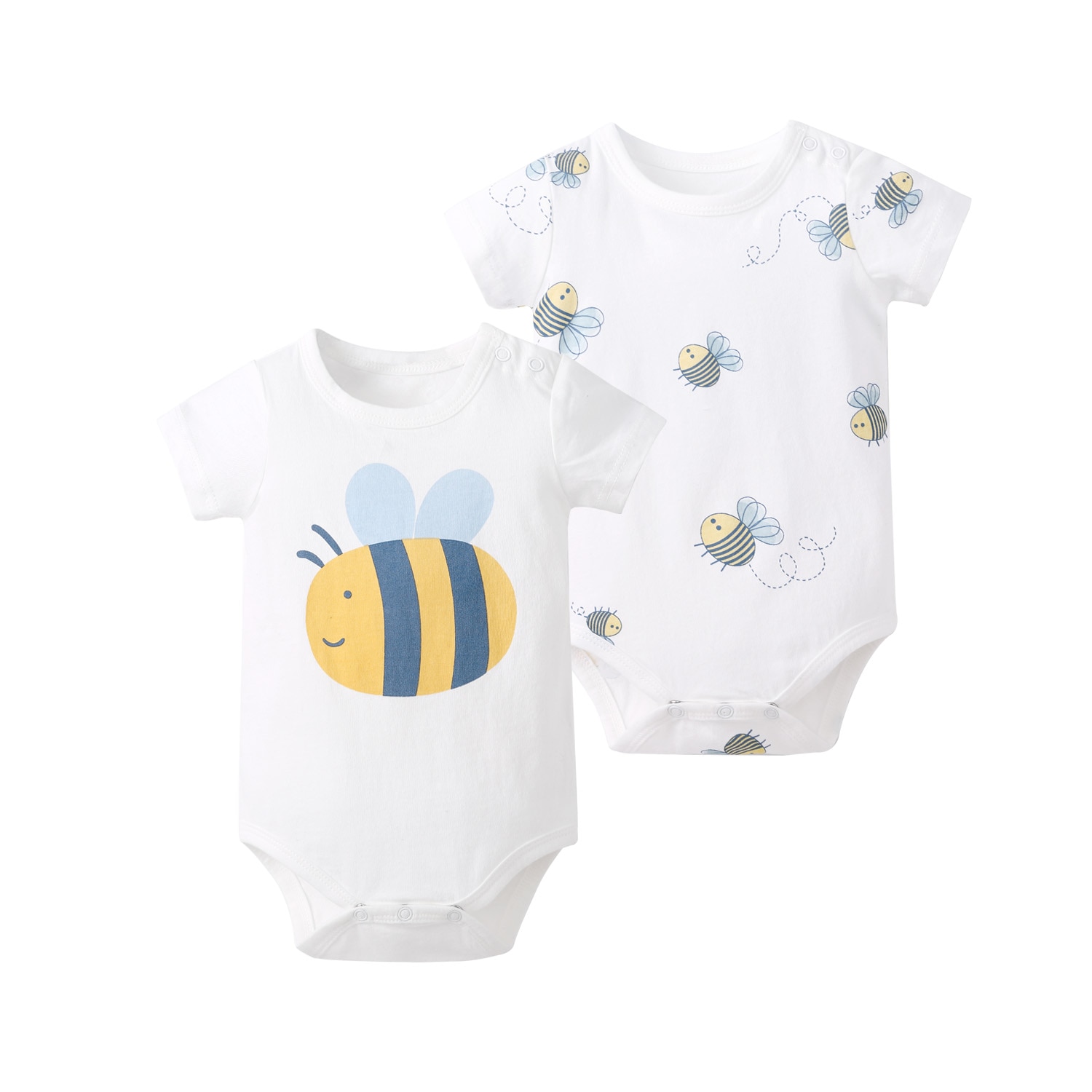 Pureborn 2-Pack Pasgeboren Unisex Baby Tees Cartoon Bijen Baby Jongen Meisje T-shirts Katoen Korte Mouw Tops Kleding Zomer kleding: 2 Pack Bodysuits / 3-6 Months