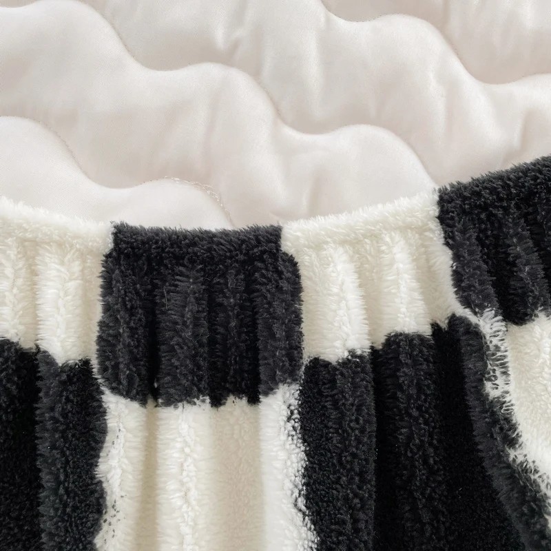WASART Soft warm plush mattress protector cover winter couple 2 people black white plaid elastic fitted sheet bed protection pad
