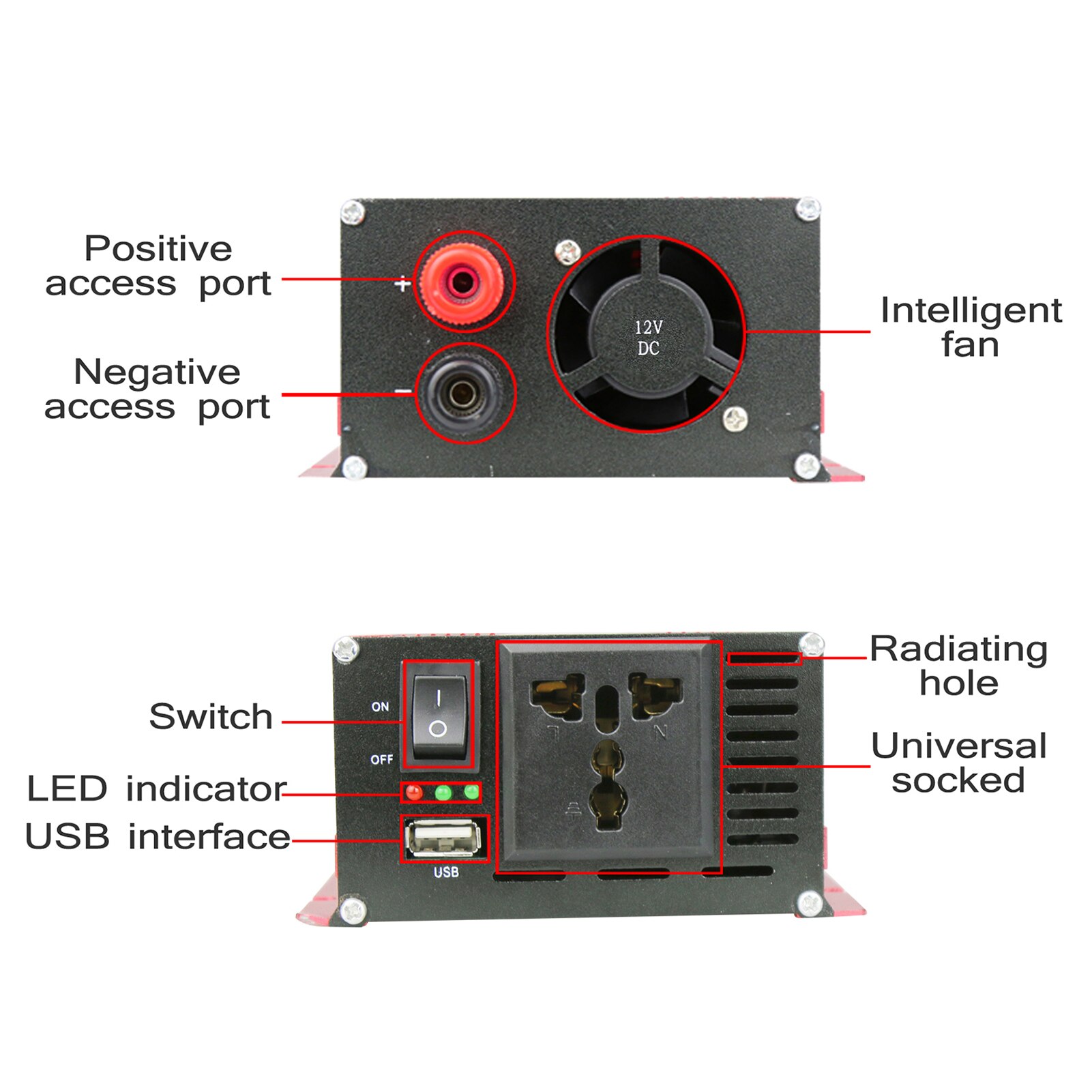 Voltage Converter 500W 1000W 12V 240V Inverter USB Power Inverter with 1 Socket and LCD Display