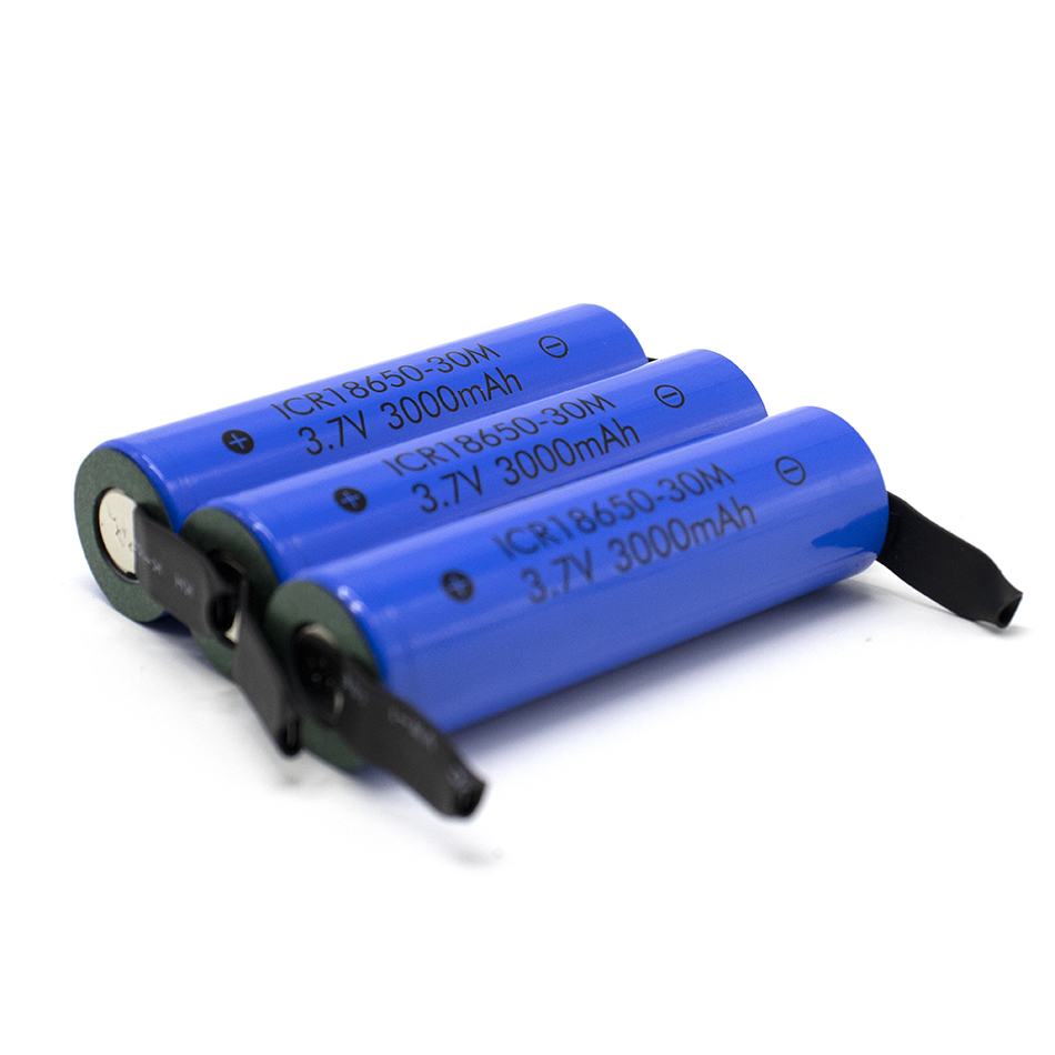 ICR18650-30M Large Capacity Rechargeable Lithium Battery 3.7V 3000MAH Suitable for All Kinds of Electronic Products+DIY Nickel
