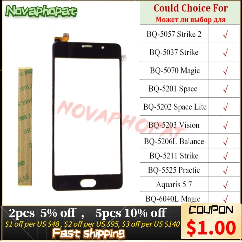 Tela Sensível Ao Toque Para BQ Novaphopat Preto 6040L 5.7 5525 5211 5206 5203 5202 5201 5070 5037 5057 Sensor de toque Digitador de Vidro Do Painel Frontal