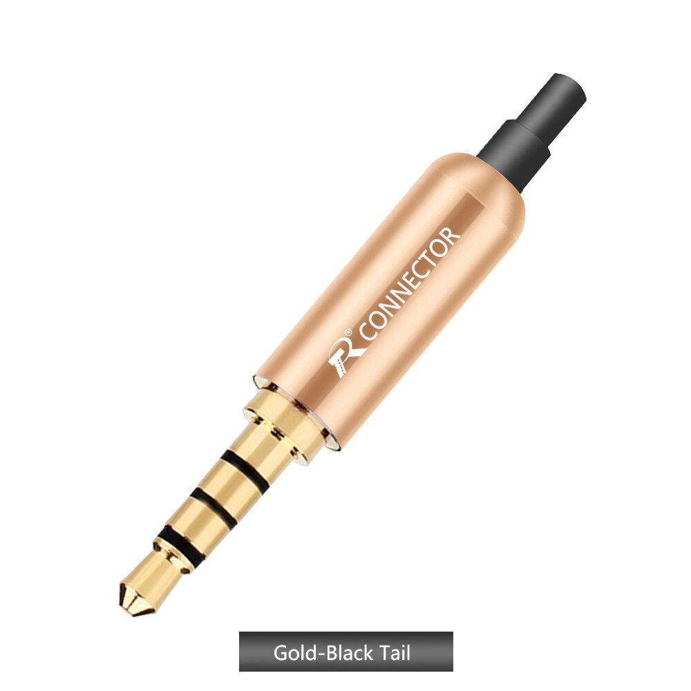 10pcs/lot Aluminum Tube 3.5mm 4 Poles Stereo Connector with Tails Gold Plated Male Plug Audio Jack 3.5mm R Connector: Gold-Black Tail