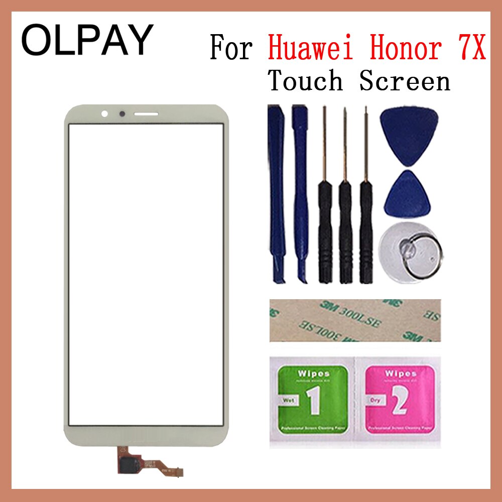 5.93 ''Touch Screen Voor Huawei Honor 7X Touch Screen Glas Digitizer Panel Lens Sensor Glas Tools Gratis Lijm En doekjes: White With Tools