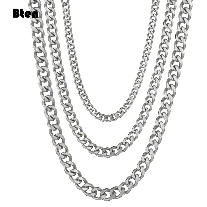 BTEN Curb Cubaanse Heren Ketting Ketting Goud Zwart Zilver Kleur Rvs Kettingen voor Mannen Mode-sieraden 3/5/7/9/11mm