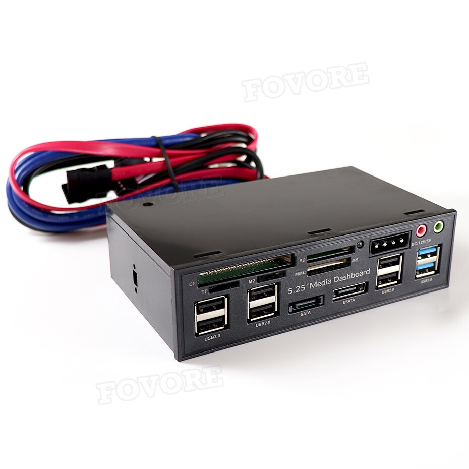 Multifuntion 5.25" Media Dashboard Card Reader USB 2.0 USB 3.0 20 pin e-SATA SATA Front Panel
