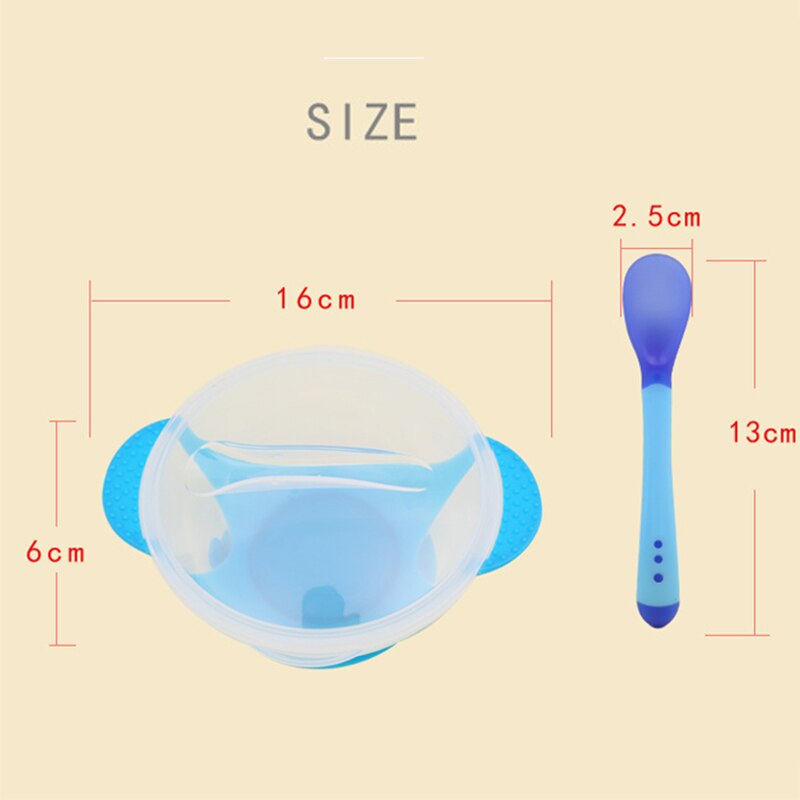 3 stks/set Baby Speelgoed Servies Servies Zuig Kom met Temperatuur Sensing Lepel Baby Food Grade Voerbak Bijtring Speelgoed