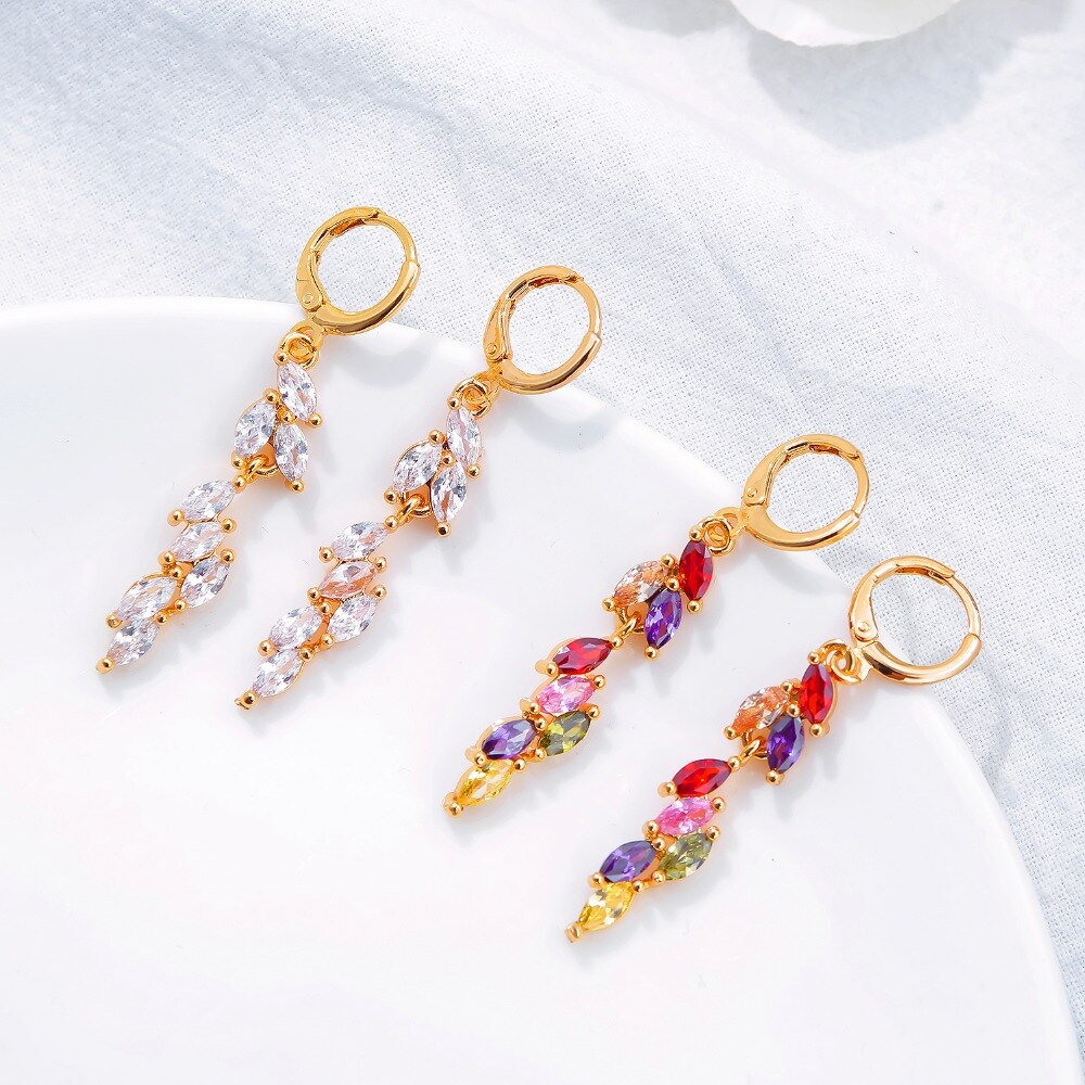 Copper Earring Jackets Wheat Ears Shape Mosaic White/Colour Cubic Zirconia Women's Earring Jewelry EZ020