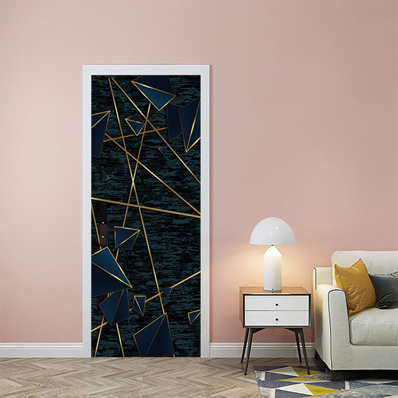 Door Stickers Geometric Line Stickers Black Gold Household Wooden Door Decoration Wall Stickers Old Door Repair