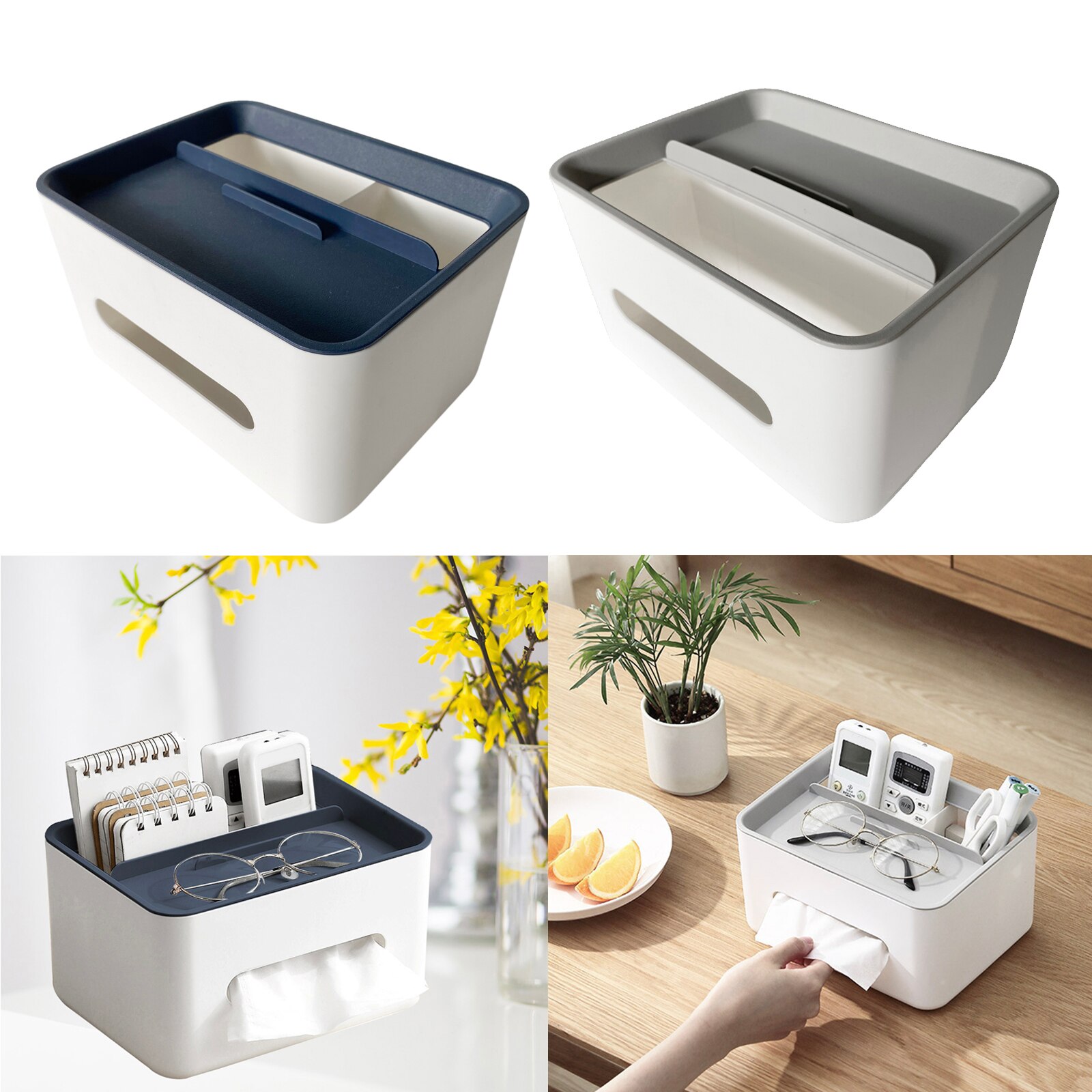 Multifunktionel desktop organizer fjernbetjening holder blyant saks beholder tissue box
