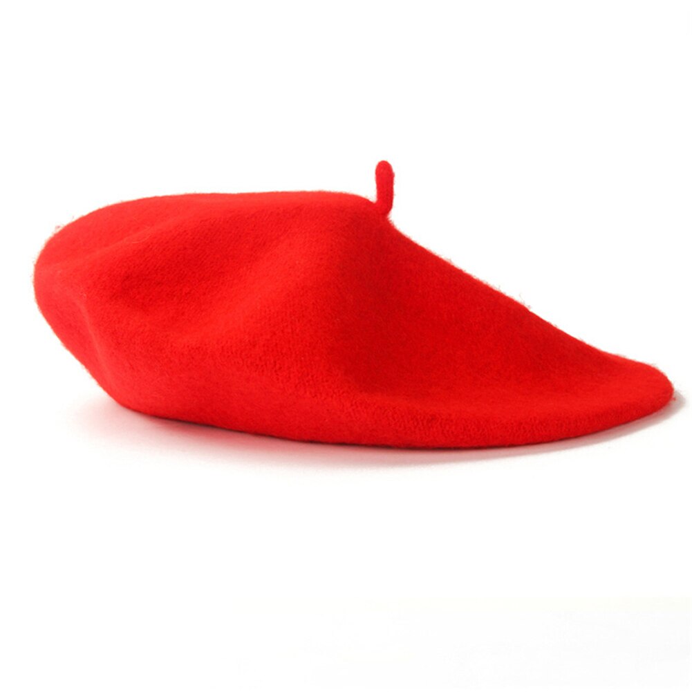 Vintage Winter Warm Wol Vlakte Baret Voor Vrouwen Meisjes Kunstenaar Casual Solid Black Red Beanie Caps Boinas para Mujer: red