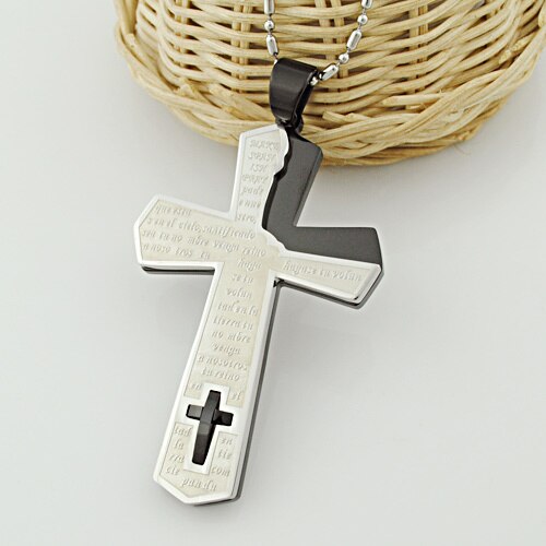 catholic scripture Cross For Man s.steel pendant necklace crucifix classical men's jewelry for him WP666: black